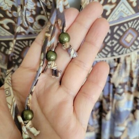 R.Vivmos Long Balloon Sleeve Boho Printed Midi Dress Size Medium peasant style - Picture 10 of 11